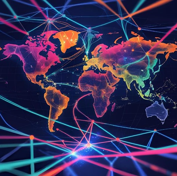 3D World Map with Interconnected Data Streams