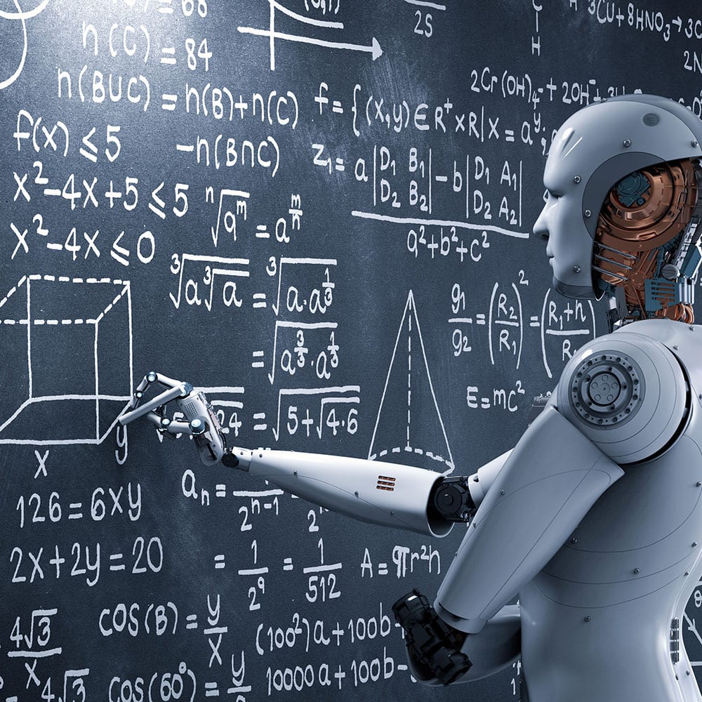 Robot teaching math representing AI Learning